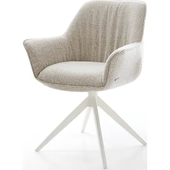 Jídelní židle DELIFE Jídelní židle Keila-Flex s područkami látka Měkký béžová křížová podnož široká bílá 360° otočný houpací funkce