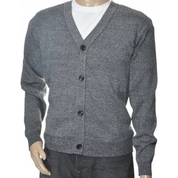 Pánský svetr Pánský rozepínací svetr s knoflíky a špičkou 2XL XXL šedý melír S8161
