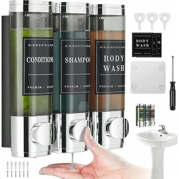 Dávkovač mýdla 3 KUSY DÁVKOVAČ ZÁSOBNÍK DÁVKOVAČ TEKUTÉHO MÝDLA NA ZEĎ STŘÍBRNÝ 300 ML