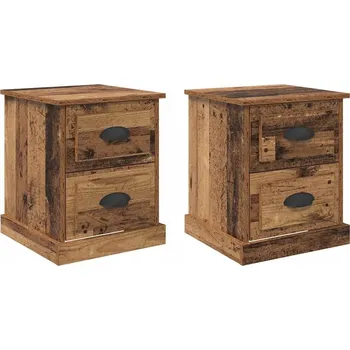 Noční stolek Noční Stolek se zásuvkou 2 ks Staré dřevo 39 x 39 x 47,5 cm