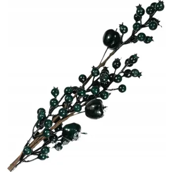 umělá květina Dekorační větvička jeřabina s jablkem tmavě zelená, 71 cm