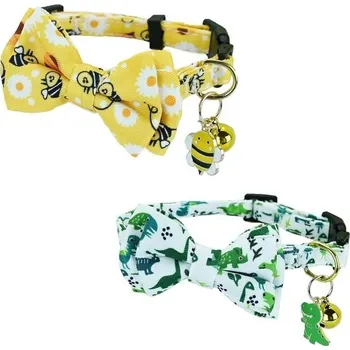 Newtensina módní 2dílný roztomilý kočičí obojek s dinosaury a přívěskem s včelími dinosaury pro