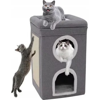 DOMEČEK PRO KOČKY BUDKA 3-ÚROVŇOVÁ SKLÁDACÍ ŠKRABADLO VĚŽ PELÍŠEK 42x41x66CM