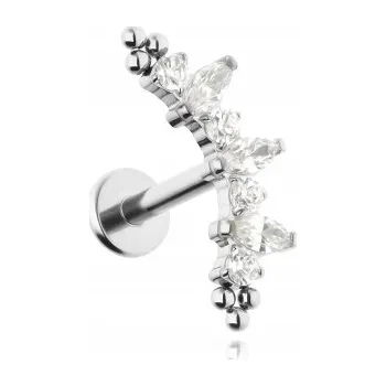Náušnice Titanový labret s klastrem bílých zirkonů - stříbrný 1,2/8