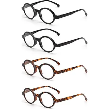 JM Sada 4 kulatých čtecích brýlí s pružinovým pantem pro ženy a muže, brýle na čtení +2,75, černá a