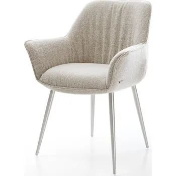 Jídelní židle DELIFE Jídelní židle Keila-Flex s područkami látka Měkký béžová 4-nohá zúžená nerezová ocel