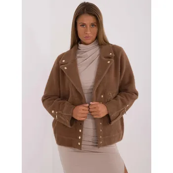 Hnědá krátká vlněná bunda typu alpaka (250) odstíny hnědé uni velikost