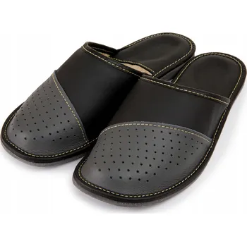 Dámské pantofle Pánské pro mládež Papuče černošedé kožené domácí pantofle, vel. 39