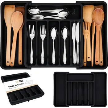 Příborník do zásuvky Organizér do zásuvky na příbory, výsuvný a nastavitelný organizér 56x38, černá