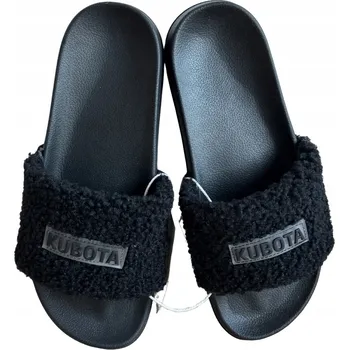 Dámské pantofle Kožené Nazouváky KUBOTA s kožešinou, černé 39