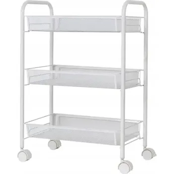 regál Kuchyňský vozík Aptel bílý kovový se 3 policemi na kolečkách