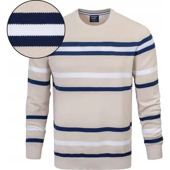 Pánské oblečení Elegantní PÁNSKÝ SVETR BÉŽOVÝ s Proužky Klasický Bavlněný XL Pako Jeans