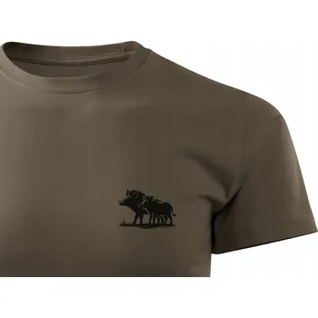 Pánská móda Lovecké tričko myslivecké hnědé s potiskem DIVOKÝCH PRASAT dárek pro myslivce vel. M