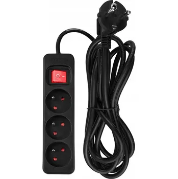 Napájecí kabel NEO PRODLUŽOVACÍ KABEL LIŠTOVÝ 3M, 3X1.5MM2, 3G, ČERNÝ, ON/OFF 90-183