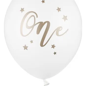 Balónek Bílý balónek ONE k prvním narozeninám se zlatými hvězdami, 30 cm