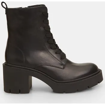 Dámská zimní obuv Baťa kožené šněrovací kotníkové boty na robustní podešvi černé, vel. 38