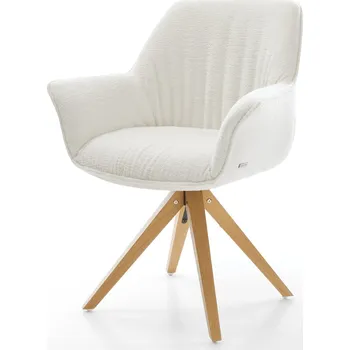 Jídelní židle DELIFE Jídelní židle Keila-Flex s područkami bouclé měkký béžová dřevěná podnož hranatá přírodní 180° otočná