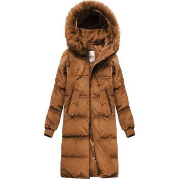 Dámská zimní manšestrová bunda v karamelové barvě s kapucí (7763) odstíny hnědé XS (34)