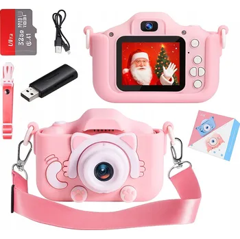 IP kamera DIGITÁLNÍ FOTOAPARÁT PRO DĚTI DVOJITÝ S SELFIE POLSKÉ MENU KOČIČKA + 32GB KARTA