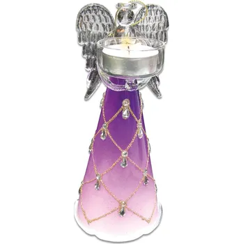 Svícen Skleněný anděl na 1 čajovou svíčku 20 cm