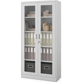 Šatní skříň Kovová skříň s proskenými dveřmi AMELIA, 900 x 1850 x 400 mm, šedá