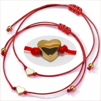 Náramek ČERVENÉ Náramky ŠŇŮRKA + ZLATÉ SRDCE PRO ŠTĚSTÍ sada Náramky x2