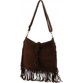 Kabelka Kožená kabelka BOHO semišová s třásněmi LUKA, tmavě hnědá