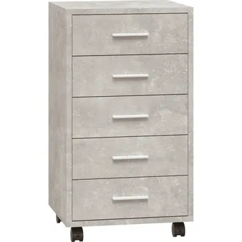 Komoda Skříňka se zásuvkami a kolečky, šedá betonu