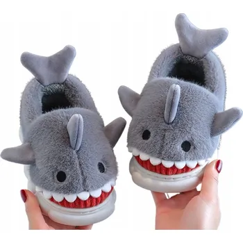 Chlapecké bačkory DĚTSKÉ DOMÁCÍ PAPUČE PLYŠOVÉ TEPLÉ MĚKKÉ ŽRALOK SHARK 30-31