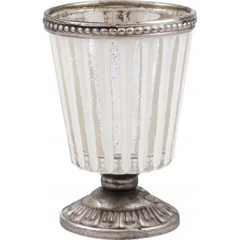 Svícen SKLENĚNÝ SVÍCEN BÍLÝ STŘÍBRNÝ 11x7,5 cm NA NOŽCE