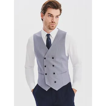 Tmavě modrá pánská vesta ve vzoru pepitky Slim Fit Pako Lorente vel 48