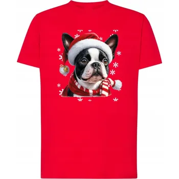 Pánské tričko Vánoční pejsek Boston Terrier v čepici Santa Clause 3XL