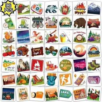 Qpout 96 ks dočasné tetování s motivem kempu, vtipné falešné tetovací samolepky s motivem kempu pro