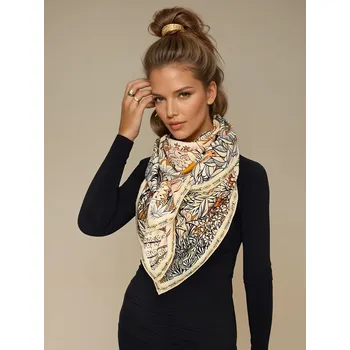 Šátek BoSETA S.r.l. Italy Vlněný oboustranný šátek s hedvábím PUMA - PANTER v oranžové 140 x 140 cm XXL pléd