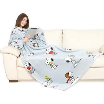 Prostěradlo Klokaní deka s rukávy, Snoopy 180x140, přehoz na pohovku s centrální kapsou, měkké flanelové