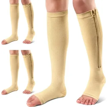 Kompresní ponožky Ailaka, 3 páry, se zipem, podkolenky 15-20 mmHg pro muže a ženy, design s