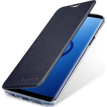 Pouzdro na mobilní telefon Pouzdro STILGUT Berlin ve tvaru knihy, kůže a průhledný TPU kryt pro Samsung Galaxy S9+. Bočně