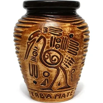 Nábytkové kování Keramický hrnek na maté 300ml - medová barva. Hrnek na yerba maté - tradiční aztécký vzor -