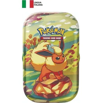 Hračka Pokémon TCG: Crimson & Violet—Prismatic Evolutions Flareon Tin (dva boostery a mince)