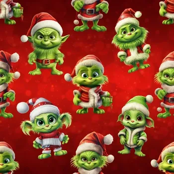Úplet Zelení vánoční skřítci, červená (E) 0,88m/ks (Top kvalitní úplet Bella digitisk Vánoce 2024)