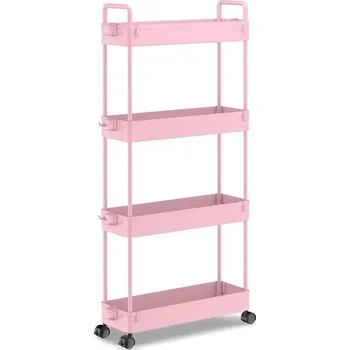 Knihovna SOLEJAZZ 4patrový úložný vozík, výsuvný, tenký, pojízdný, mobilní úložný policový organizér do