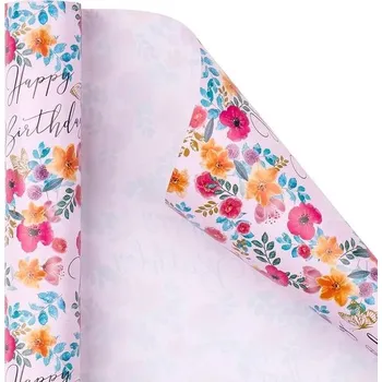 Party dekorace Balicí papír Holijolly k narozeninám - růžový květinový vzor pro dívku, ženu, dámu - 43,2 cm × 10 m
