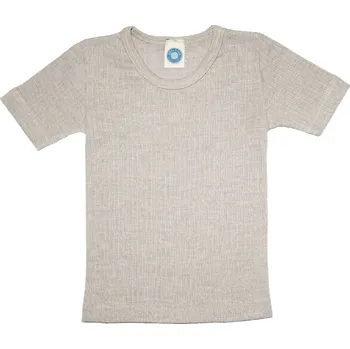 Dětské triko s krátkým rukávem z merino vlny, bavlny a hedvábí šedé Cosilana Velikost: 104