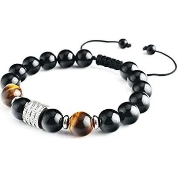 Náramek LUODAN 10mm nerezová ocel s přírodním kamenem, pánský náramek s kameny, černý náramek, pletené