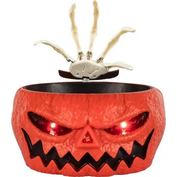 Party dekorace Halloweenská dekorace KI Store s animovanou miskou na sladkosti a motivem lebky, dekorace na ruce,