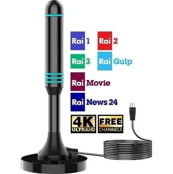 Příjem digitálního pozemního vysílání Interní TV anténa s 360° příjmem – kompatibilní s 4K UHD/Full HD – koaxiální kabel 5 m – digitální