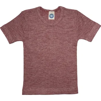 Dětské triko s krátkým rukávem z merino vlny, bavlny a hedvábí vínový melír Cosilana Velikost: 116
