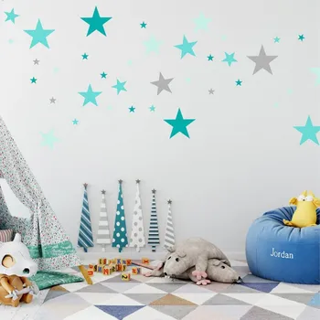 Samolepící dekorace Inspio Samolepky na zdi - Tyrkysové souhvězdí 100 kusů hvězd (1070)