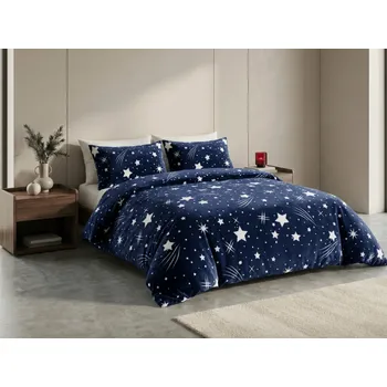 Povlečení Mikroplyšové povlečení NIGHT STARS tmavě modré Rozměr povlečení: 70 x 90 cm | 140 x 200 cm, 140x200 / 70x90 cm
