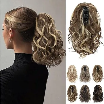 Čelenka REECHO Prodlužování vlasů s culíkem, Sponka do vlasů pro krátký kudrnatý culík, Přírodní vlnitý